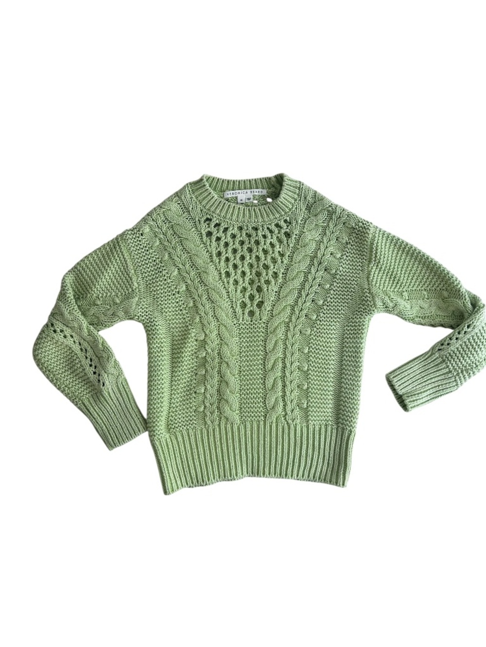 Veronica Beard mint green crochet knit cotton sweater XS